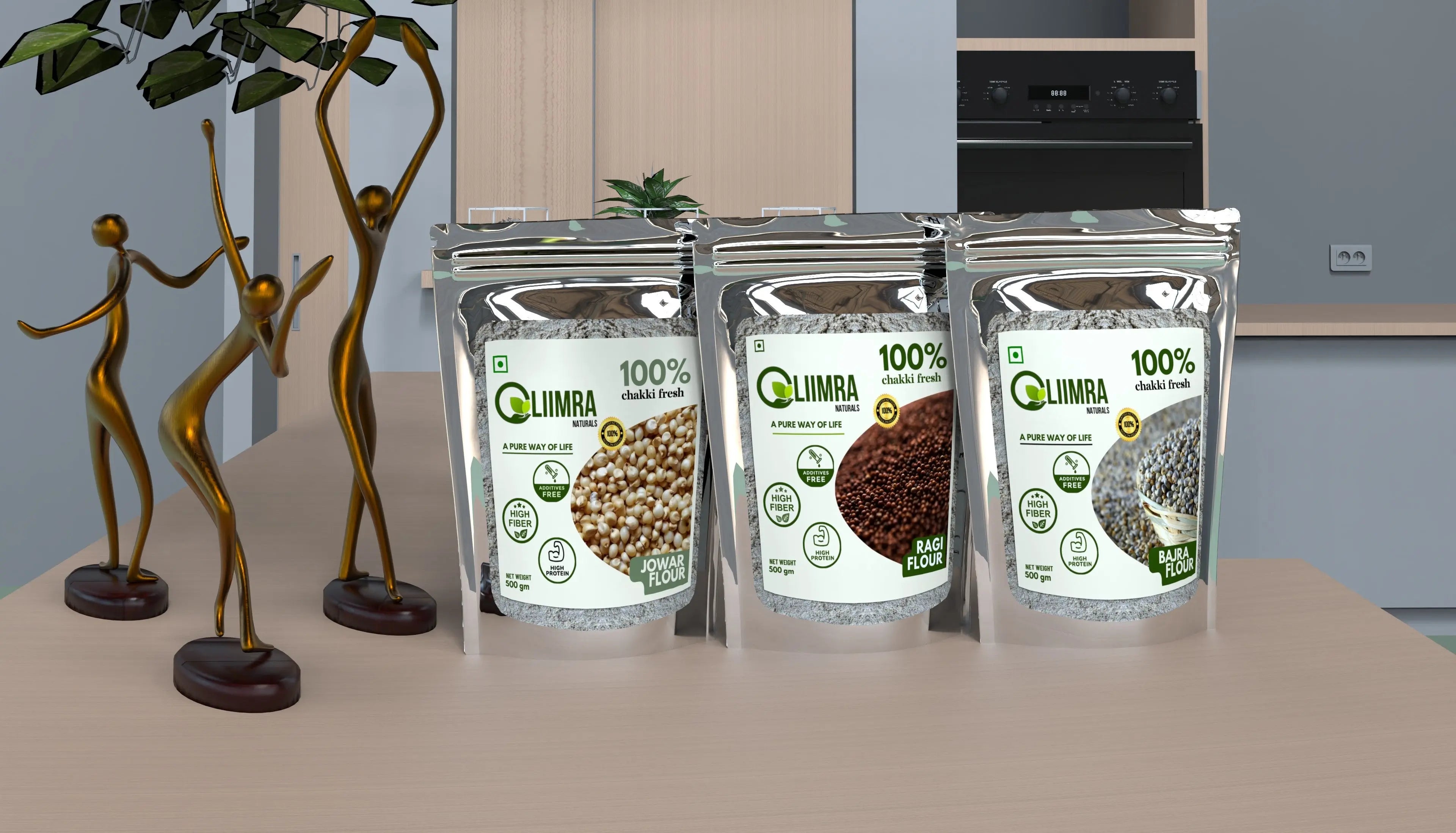 Liimra Naturals Millet Combo Flour - Jowar, Bajra, Ragi High Fiber, Protein-Packed, Low GI, Gluten-Free , Mineral Rich, 100% Fresh Flour (250Gm X 3) Liimra Naturals